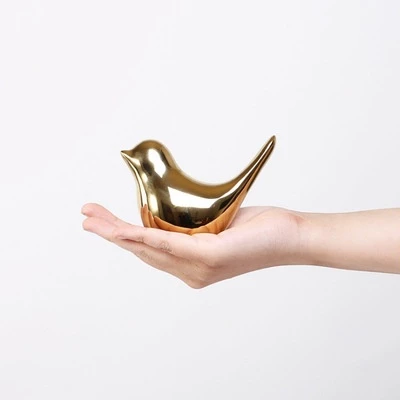 Nordic Modern Art Simple Style Model Room Study Ceramic Golden Bird Soft Ornaments Creative