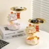 Creative Double Storage Tray Lucky Cat Ornaments Housewarming  Home Living Room Decoration Entrance Key Storage Light Luxury Ornaments