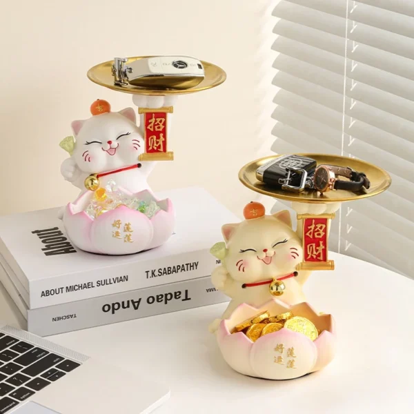 Creative Double Storage Tray Lucky Cat Ornaments Housewarming  Home Living Room Decoration Entrance Key Storage Light Luxury Ornaments