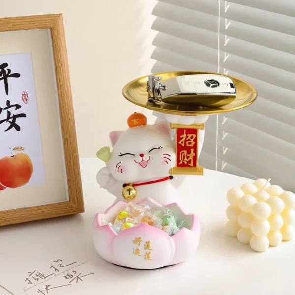 Creative Double Storage Tray Lucky Cat Ornaments Housewarming  Home Living Room Decoration Entrance Key Storage Light Luxury Ornaments