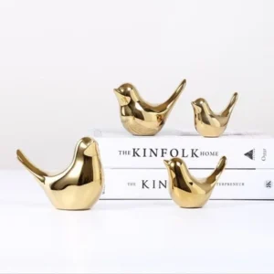 Nordic Modern Art Simple Style Model Room Study Ceramic Golden Bird Soft Ornaments Creative