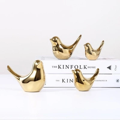 Nordic Modern Art Simple Style Model Room Study Ceramic Golden Bird Soft Ornaments Creative