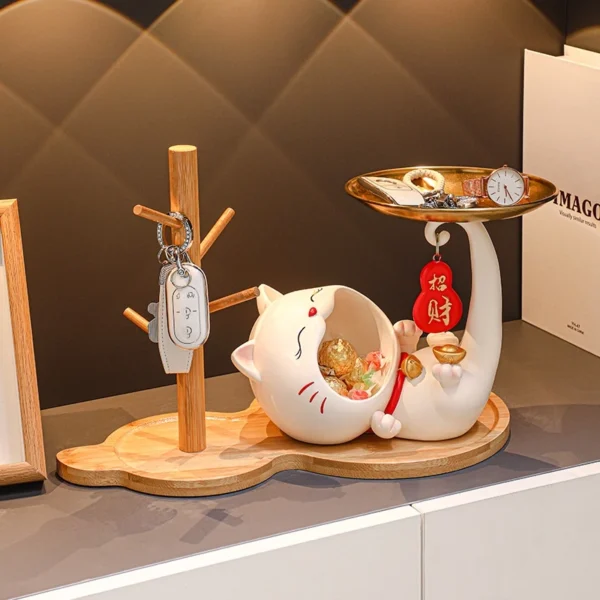Creative Lucky Cat Home Storage Resin Ornaments Living Room Entrance Decoration Key Holder Desktop Storage Wholesale Ornament