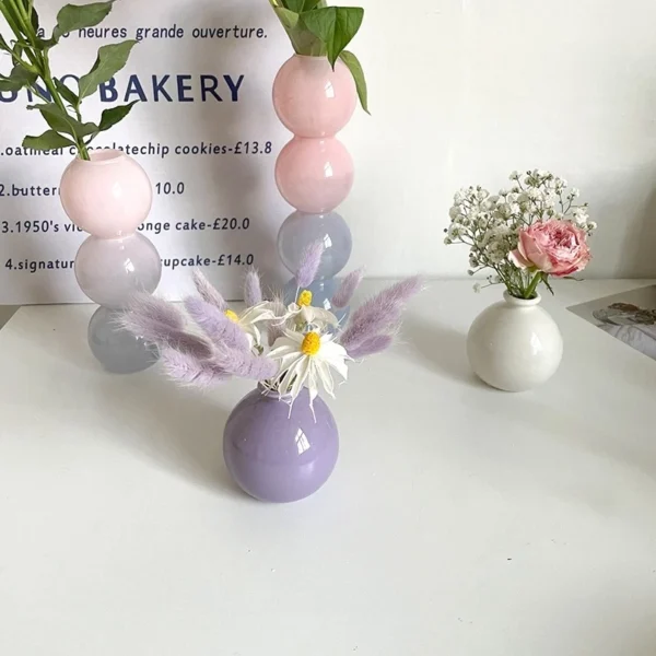 Random Ceramic Vase Mini Round Flower Vessels Desktop Colorful Vase