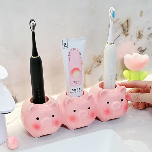 Piggy Toothbrush Holder Cute Ceramic Toothpaste Storage Rack Desktop Ornament