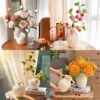 Nordic White Vase Fashion Ceramic Flower Vessel Classic Stripe Pattern Vase