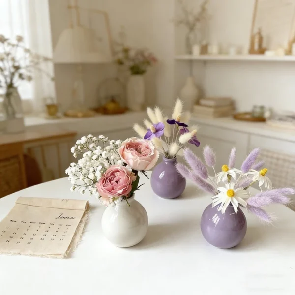 Random Ceramic Vase Mini Round Flower Vessels Desktop Colorful Vase