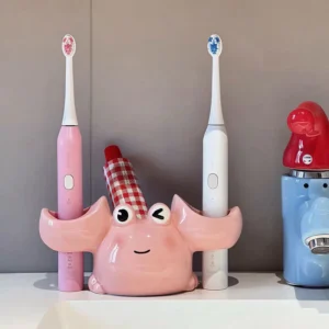 Pink Crab Toothbrush Racks Ceramic Countertop Toothpaste Holder Rack Toothbrush Organizer Supplies