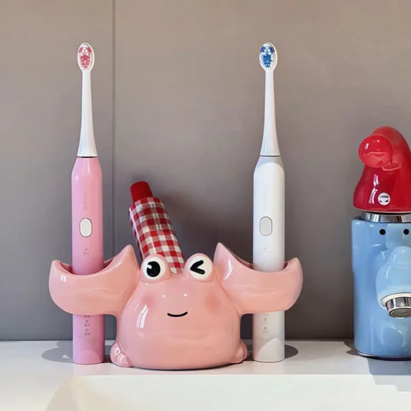 Pink Crab Toothbrush Racks Ceramic Countertop Toothpaste Holder Rack Toothbrush Organizer Supplies