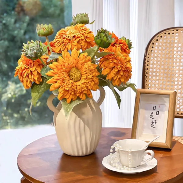 Nordic White Vase Fashion Ceramic Flower Vessel Classic Stripe Pattern Vase