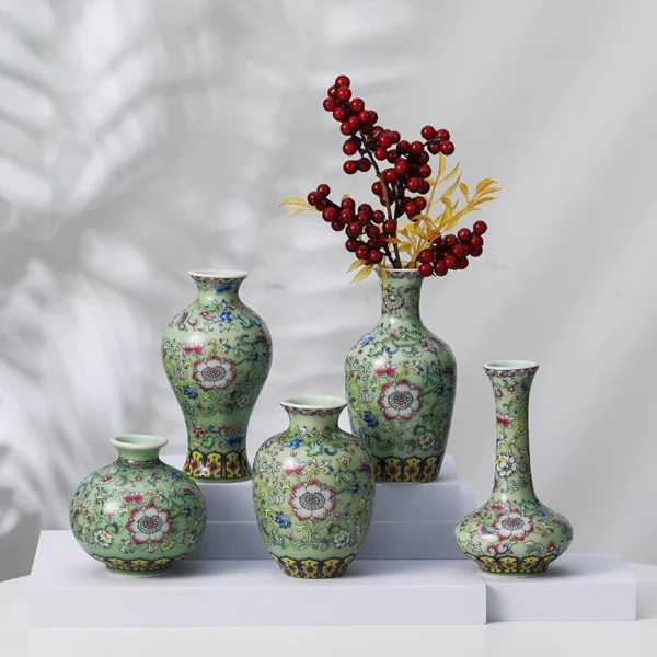 Random Porcelain Art Chinese Enamel Colorful Ceramic Vase Small Flower Vessel Office Crafts Creative Simple Home Furnishing
