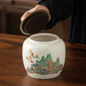 Cultural Creative Qianlijiang Camera Tea Caddy Ceramic Large Capacity Tea Storage Sealed Empty Jar Black Green Tea Pu er Tea Caddy