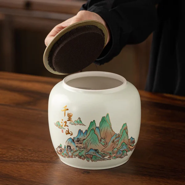 Cultural Creative Qianlijiang Camera Tea Caddy Ceramic Large Capacity Tea Storage Sealed Empty Jar Black Green Tea Pu er Tea Caddy
