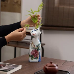 Jade Porcelain Pure Hand Painted Cheongsam Vase Retro Pendulum Flower Arrangement Chinese Ceramic
