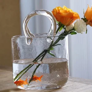 Creative Bag Hand Basket Glass Vase Transparent Hydroponic Flower Arrangement Vase Flower Vessel Dining Table Decoration Shooting
