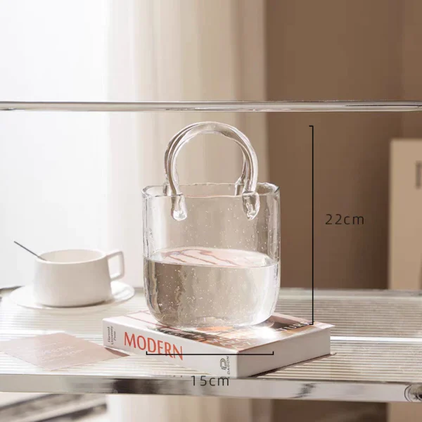 Creative Bag Hand Basket Glass Vase Transparent Hydroponic Flower Arrangement Vase Flower Vessel Dining Table Decoration Shooting
