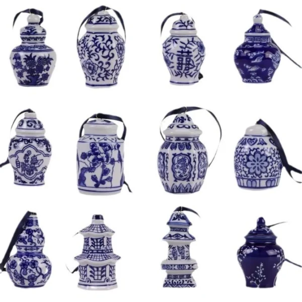 Random Ceramic Ornaments Blue White Porcelain Pendulum Christmas Ornaments Car Decoration Little General Jar Ceramic Creative Pendulum Christmas