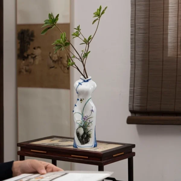 Jade Porcelain Pure Hand Painted Cheongsam Vase Retro Pendulum Flower Arrangement Chinese Ceramic