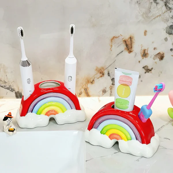 Rainbow Shaped Toothbrush Rack Dopamine Toothbrush Holders Ceramic Toothpaste Organzier