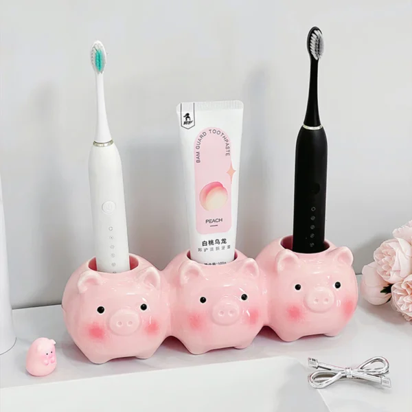 Piggy Toothbrush Holder Cute Ceramic Toothpaste Storage Rack Desktop Ornament
