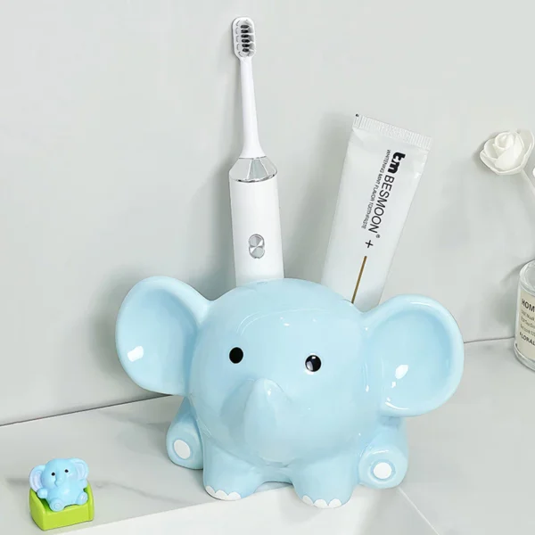 Blue Elephant Toothbrush Rack Countertop Ceramics Toothbrush Holders Lovely Toothpaste Stand