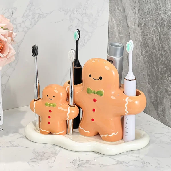 Gingerbread Man Ceramic Toothbrush Holder Xmas Toothpaste Stand Christmas Gifts