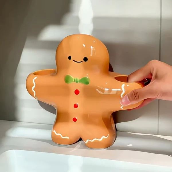 Gingerbread Man Ceramic Toothbrush Holder Xmas Toothpaste Stand Christmas Gifts