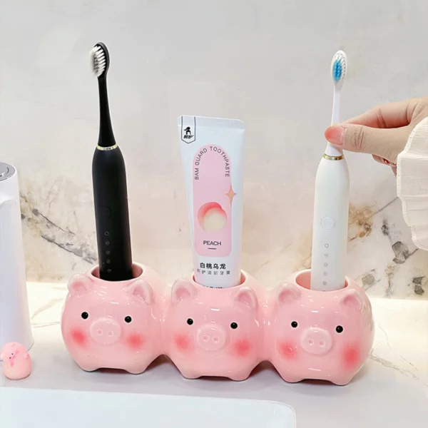 Piggy Toothbrush Holder Cute Ceramic Toothpaste Storage Rack Desktop Ornament