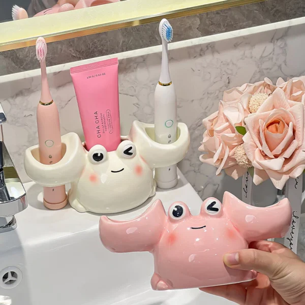 Pink Crab Toothbrush Racks Ceramic Countertop Toothpaste Holder Rack Toothbrush Organizer Supplies