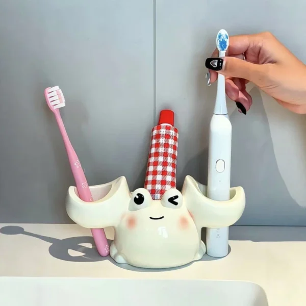 Pink Crab Toothbrush Racks Ceramic Countertop Toothpaste Holder Rack Toothbrush Organizer Supplies