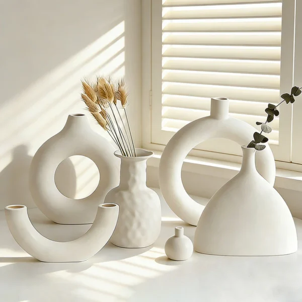 Random Nordic Series Ceramic Vase Solid Color Flower Vessel Creative Irregular Flower Holder Home Decor