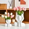 Nordic Faux Ceramic Flower Vase 1Set Simulated Tulip Vase Creative Face Shaped Vase Ornament