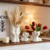 Nordic Faux Ceramic Flower Vase 1Set Simulated Tulip Vase Creative Face Shaped Vase Ornament