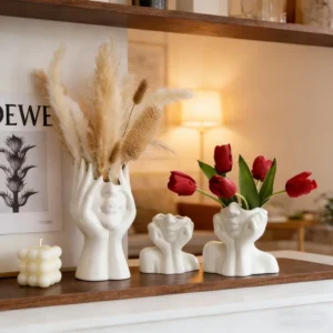 Nordic Faux Ceramic Flower Vase 1Set Simulated Tulip Vase Creative Face Shaped Vase Ornament